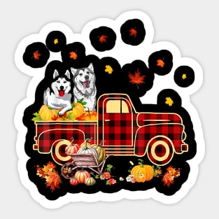 Husky Pumpkin Truck Fall Leaf Thanksgiving Halloween Sticker